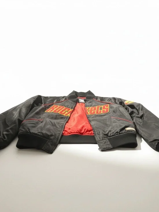 Vintage Houston Rockets Black Graphic Bomber Jacket with Red Trim - Women - Picture 3 of 3